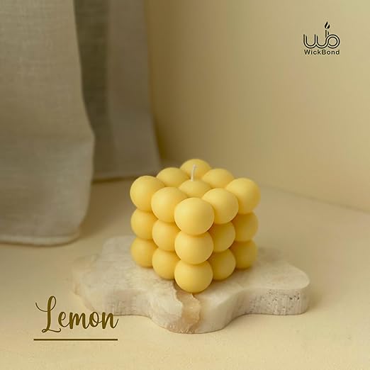 Candlewale Scented Bubble Candles, Set of 2 Handmade Soy Wax Cube Candles, Home Decor and Gifting (Lemon)
