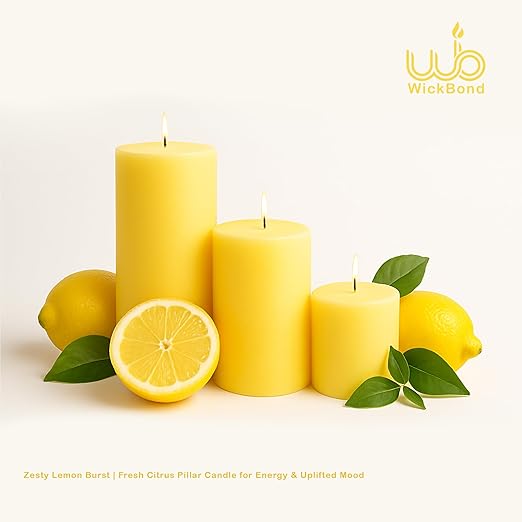 Pillar Candles – Set of 3 (2x6, 2x4, 2x2 in) | Smokeless & Dripless Wax Candles for Home & Event Decor (Yellow, Unscented)