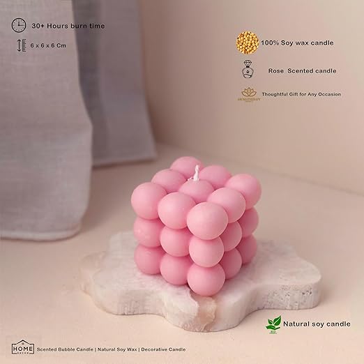 Candlewale Scented Bubble Candles, Set of 2 Handmade Soy Wax Cube Candles, Home Decor and Gifting (Rose)