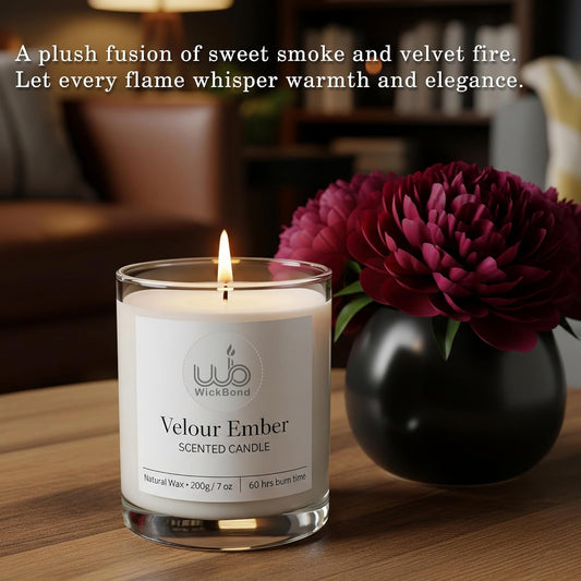 Candlewale Luxury Scented Glass Candle – 7 oz (200g) Soy Wax | 60-Hour Burn | Hand-Poured, Eco-Friendly Aromatherapy | Premium Gift for Her, Him & Home Décor (Velour Ember)