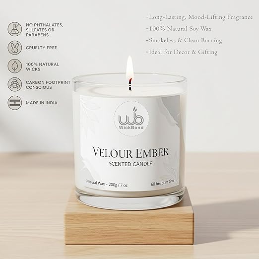 Candlewale Luxury Scented Glass Candle โ 7 oz (200g) Soy Wax | 60-Hour Burn | Hand-Poured, Eco-Friendly Aromatherapy | Premium Gift for Her, Him & Home Dรฉcor (Velour Ember)