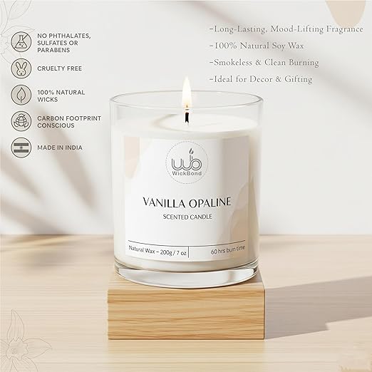Candlewale Luxury Scented Glass Candle – 7 oz (200g) Soy Wax | 60-Hour Burn | Hand-Poured, Eco-Friendly Aromatherapy | Premium Gift for Her, Him & Home Décor (Vanilla Opaline)