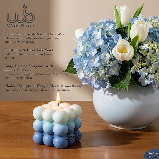Candlewale Ombre Bubble Candle – Hand-Poured Scented Soy Wax Pastel Cube for Aesthetic Room Decor & Gifting (Set of 2) (Aqua)