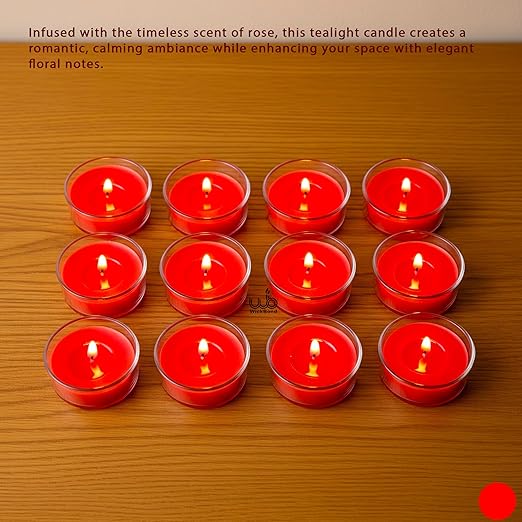 Candlewale Set of 12 Scented Soy Wax Tealight Candles – Smokeless, Drip-Free, 4-Hour Burn Time – Ideal for Home Décor, Pooja, Spa & Gifting (Rose)