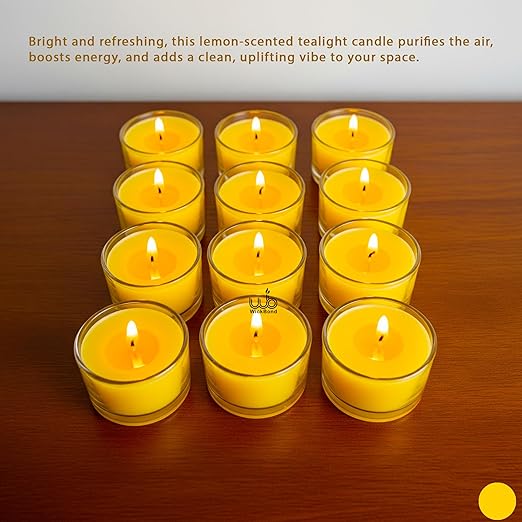 Candlewale Set of 12 Scented Soy Wax Tealight Candles – Smokeless, Drip-Free, 4-Hour Burn Time – Ideal for Home Décor, Pooja, Spa & Gifting (Lemon)