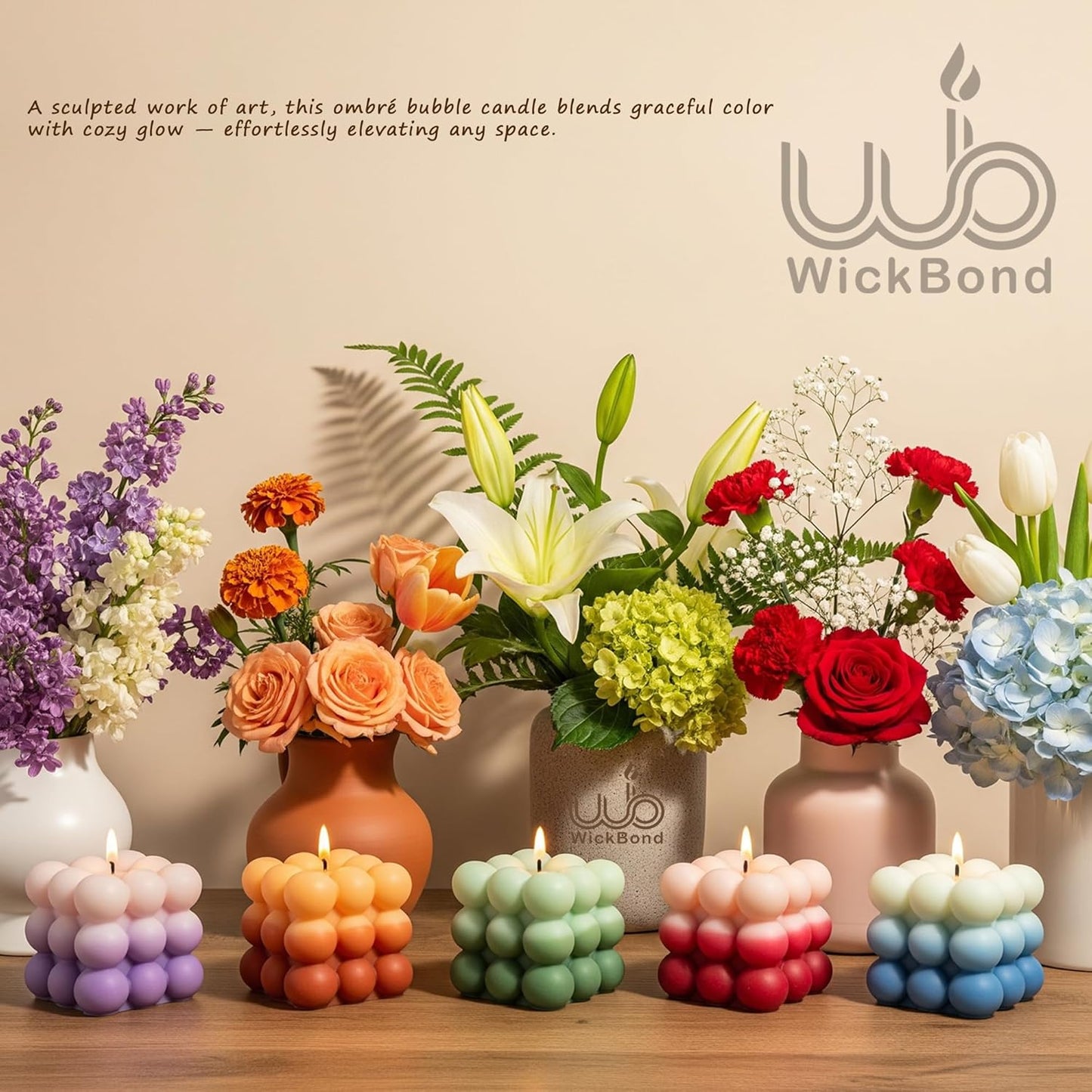 Candlewale Ombre Bubble Candle – Hand-Poured Scented Soy Wax Pastel Cube for Aesthetic Room Decor & Gifting (Set of 2) (Rose)