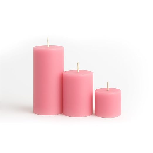 Pillar Candles – Set of 3 (2x6, 2x4, 2x2 in) | Smokeless & Dripless Wax Candles for Home & Event Decor (Pink, Unscented)