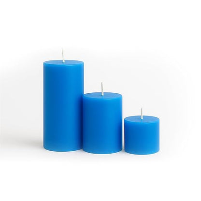 Pillar Candles – Set of 3 (2x6, 2x4, 2x2 in) | Smokeless & Dripless Wax Candles for Home & Event Decor (Blue, Unscented)