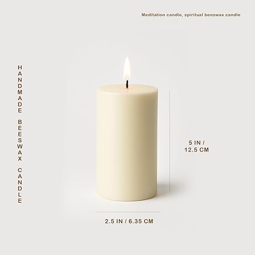 100% Pure Beeswax Pillar Candle, 2.5 x 5 Inch, Natural Honey Scent, Hand-Poured (White Beeswax)