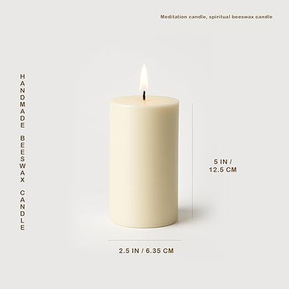 100% Pure Beeswax Pillar Candle, 2.5 x 5 Inch, Natural Honey Scent, Hand-Poured (White Beeswax)