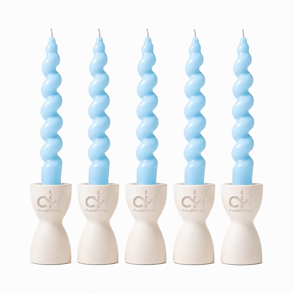 Spiral Twist Candles - Pack of 5 | Soy Wax Taper Smokeless Dripless Candles for Home Decor & Gifting (Aqua)