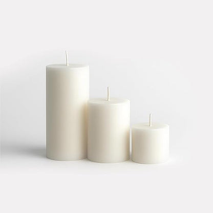 Pillar Candles – Set of 3 (2x6, 2x4, 2x2 in) | Smokeless & Dripless Wax Candles for Home & Event Decor (White, Unscented)