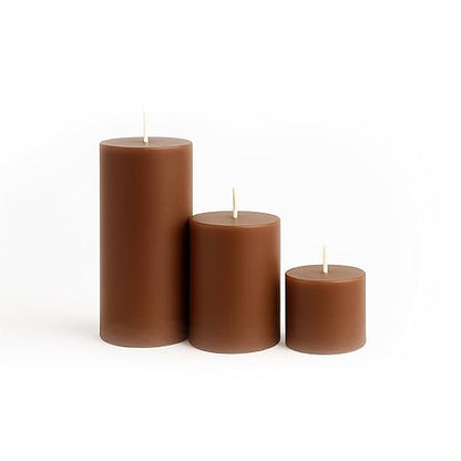 Pillar Candles – Set of 3 (2x6, 2x4, 2x2 in) | Smokeless & Dripless Wax Candles for Home & Event Decor (Brown, Unscented)