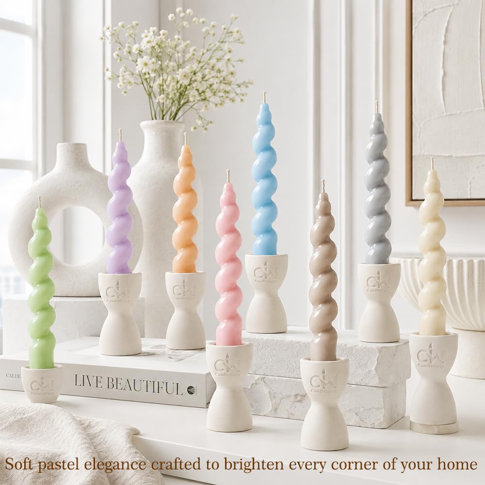 Spiral Twist Candles - Pack of 5 | Soy Wax Taper Smokeless Dripless Candles for Home Decor & Gifting (Aqua)
