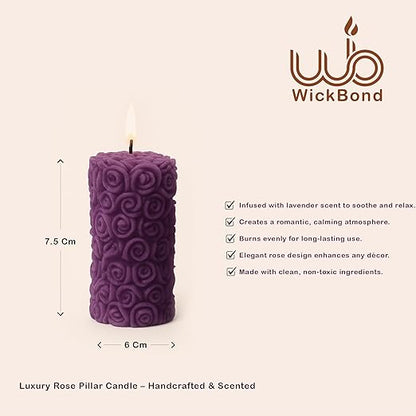 Candlewale Lavender Pillar Scented Candles – Set of 2 Red Decorative Wax Candles for Home Décor & Gifting | Long-Lasting Floral Aroma | Romantic Ambience for Living Room & Bedroom (Lavender)