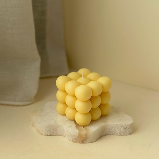 Candlewale Scented Bubble Candles, Set of 2 Handmade Soy Wax Cube Candles, Home Decor and Gifting (Lemon)