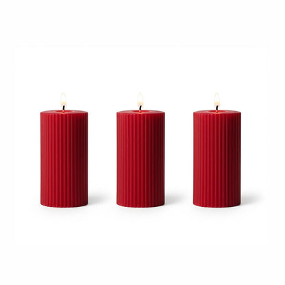 Candlewale Soy Wax Ribbed Pillar Candle Set of 3 – 2x3 Scented Candles for Home Decor, Spa, Diwali, Wedding, Valentine & X-Mass (Rose)