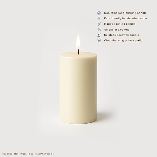 100% Pure Beeswax Pillar Candle, 2.5 x 5 Inch, Natural Honey Scent, Hand-Poured (White Beeswax)