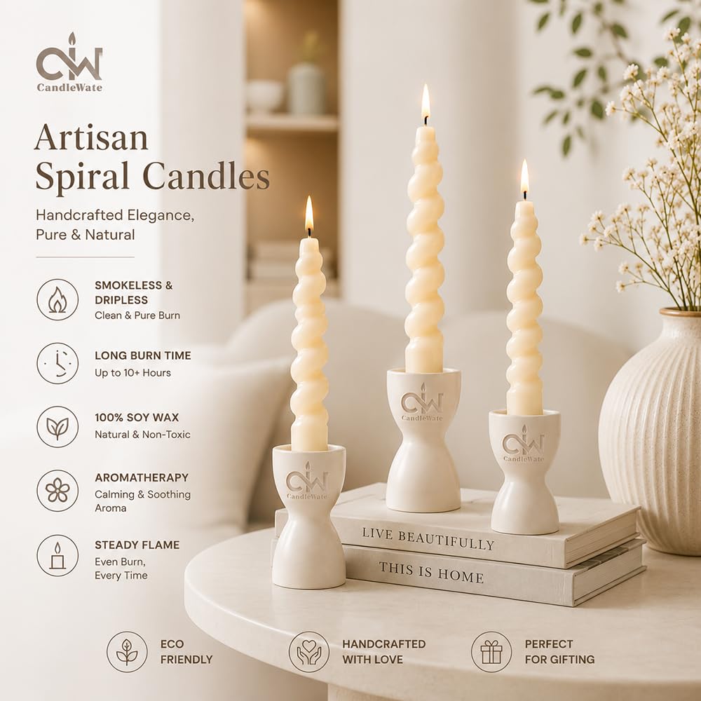 Spiral Twist Candles - Pack of 5 | Soy Wax Taper Smokeless Dripless Candles for Home Decor & Gifting (Aqua)