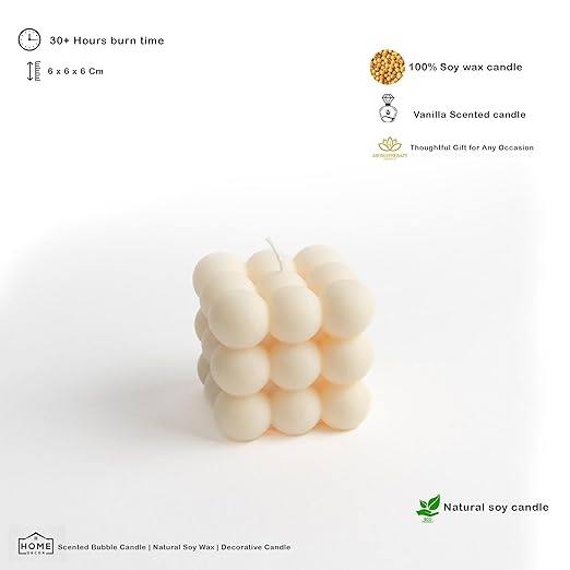 Candlewale Scented Bubble Candles, Set of 2 Handmade Soy Wax Cube Candles, Home Decor and Gifting (Vanilla)