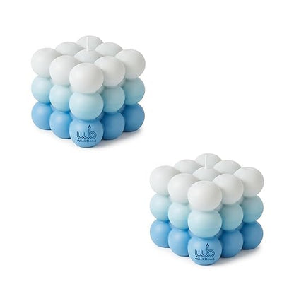 Candlewale Ombre Bubble Candle – Hand-Poured Scented Soy Wax Pastel Cube for Aesthetic Room Decor & Gifting (Set of 2) (Aqua)