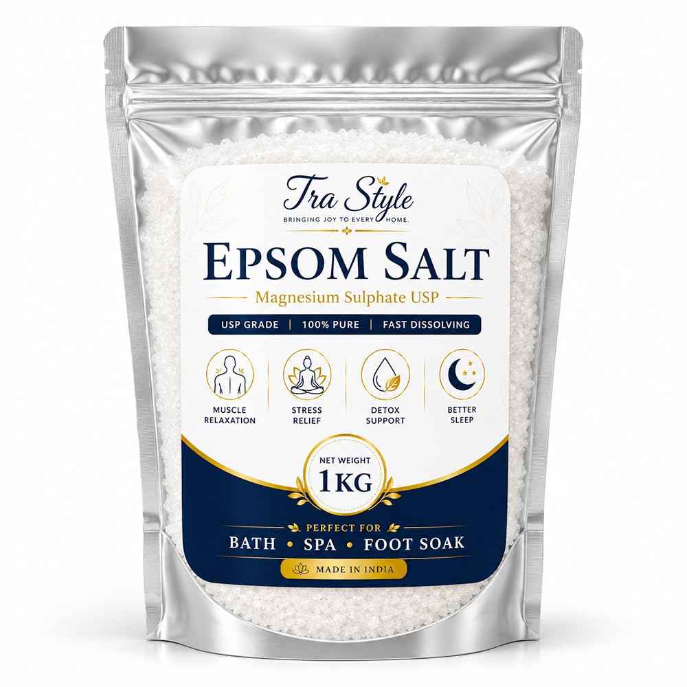 Epsom salt pouch, 1kg magnesium sulphate crystals for bath, spa, foot soak