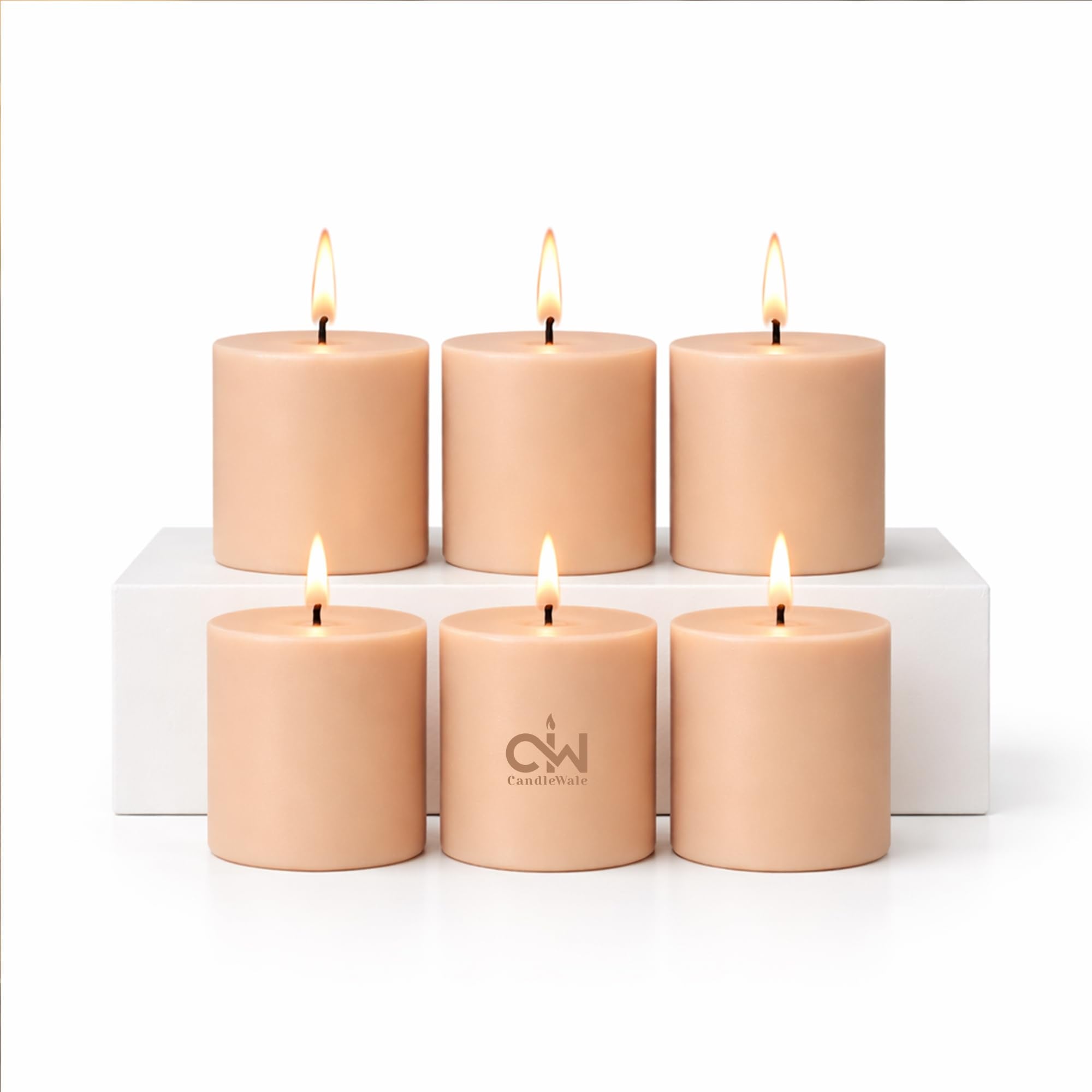 Pillar Candles Set of 6 – Dripless, Smokeless & Odourless Wax Decorative Candles for Home Decor, Wedding & Party Use, 30 Hours Long Burning, Size 2 x 2 Inch (Classic Unscented)
