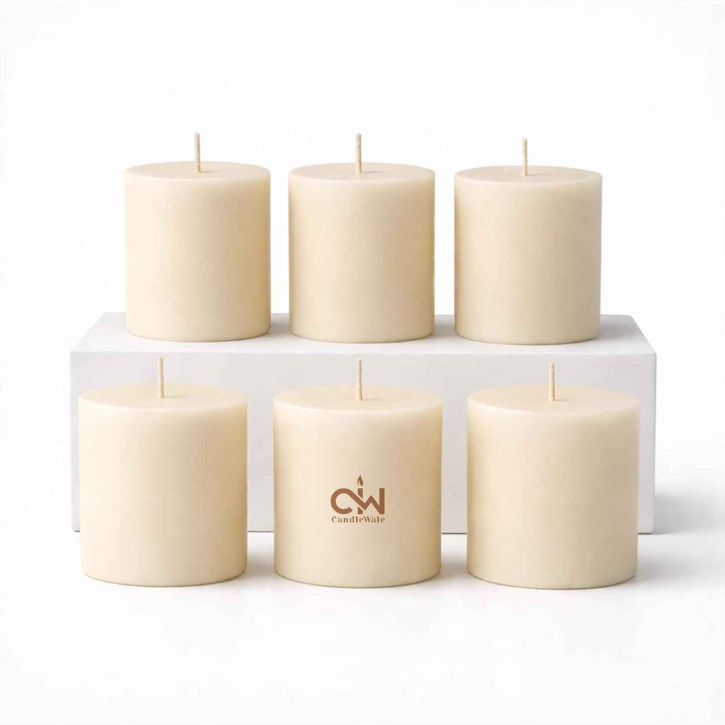 Candlewale Set of 6 pillar candles, off-white unscented wax with cotton wicks