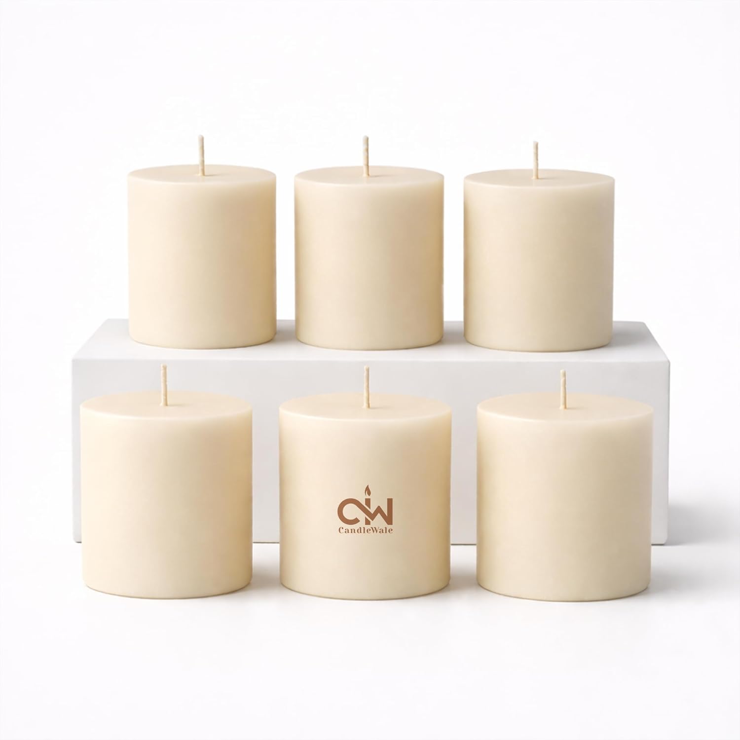 Pillar Candles Set of 6 – Dripless, Smokeless & Odourless Wax Decorative Candles for Home Decor, Wedding & Party Use, 30 Hours Long Burning, Size 2 x 2 Inch (Classic Unscented)