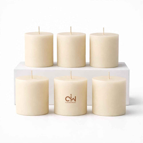 Candlewale Set of 6 pillar candles, off-white unscented wax with cotton wicks