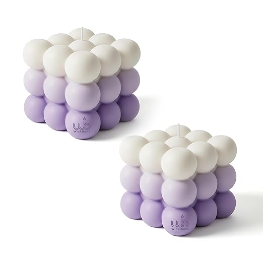Candlewale Ombre Bubble Candle – Hand-Poured Scented Soy Wax Pastel Cube for Aesthetic Room Decor & Gifting (Set of 2) (Lavender)