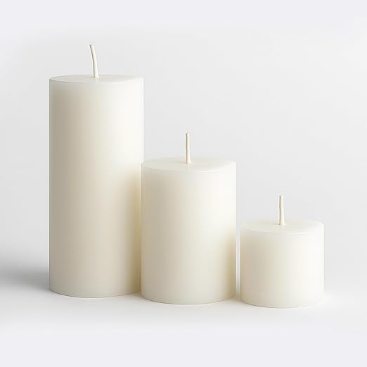 Pillar Candles – Set of 3 (2x6, 2x4, 2x2 in) | Smokeless & Dripless Wax Candles for Home & Event Decor (White, Unscented)