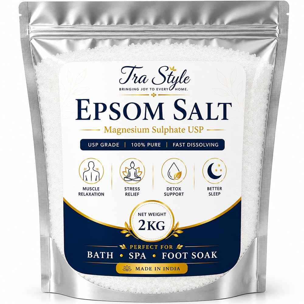 Epsom Salt magnesium sulphate USP crystals, 2 kg pouch, made in India