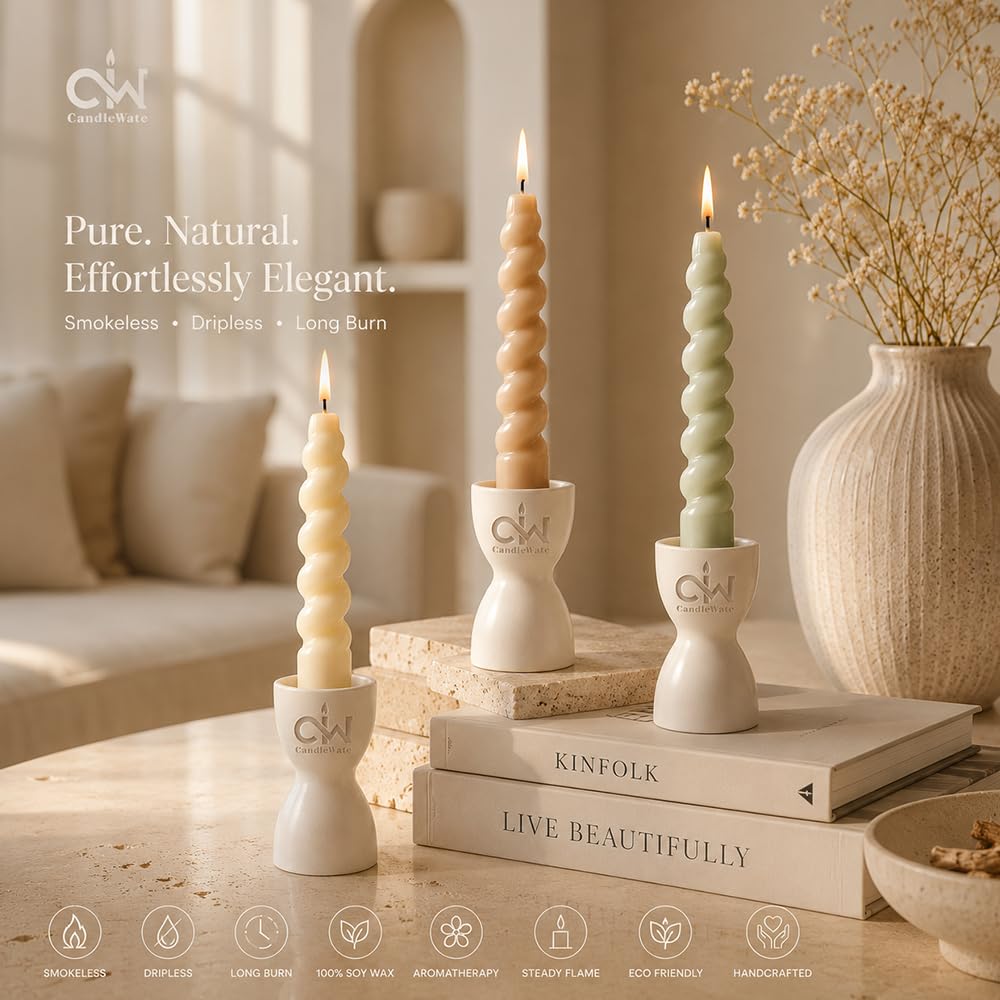 Spiral Twist Candles - Pack of 5 | Soy Wax Taper Smokeless Dripless Candles for Home Decor & Gifting (Aqua)