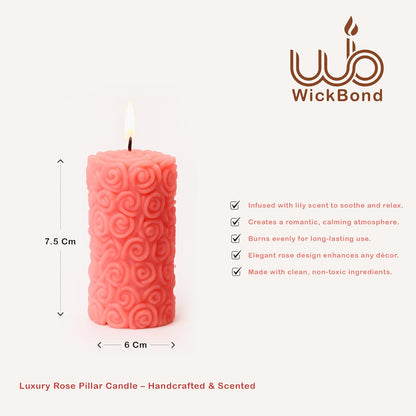 Candlewale Rose Pillar Scented Candles – Set of 2 Red Decorative Wax Candles for Home Décor & Gifting | Long-Lasting Floral Aroma | Romantic Ambience for Living Room & Bedroom (Lily)