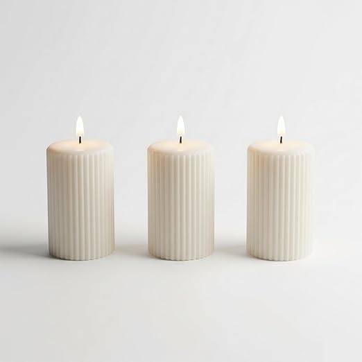 Candlewale Soy Wax Ribbed Pillar Candle Set of 3 – 2x3 Scented Candles for Home Decor, Spa, Diwali, Wedding, Valentine & X-Mass (Vanilla)