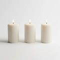 Vanilla ribbed soy pillar candles set of 3, with wicks and no flames