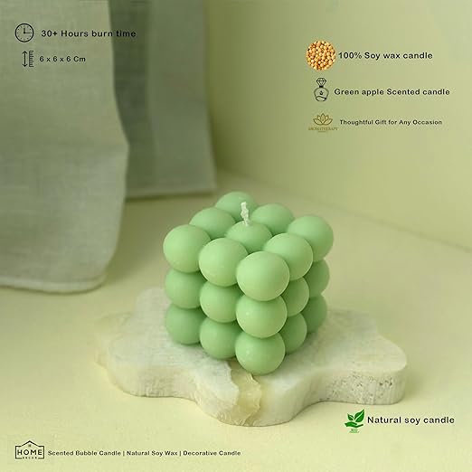 Candlewale Scented Bubble Candles, Set of 2 Handmade Soy Wax Cube Candles, Home Decor and Gifting (Green Apple)