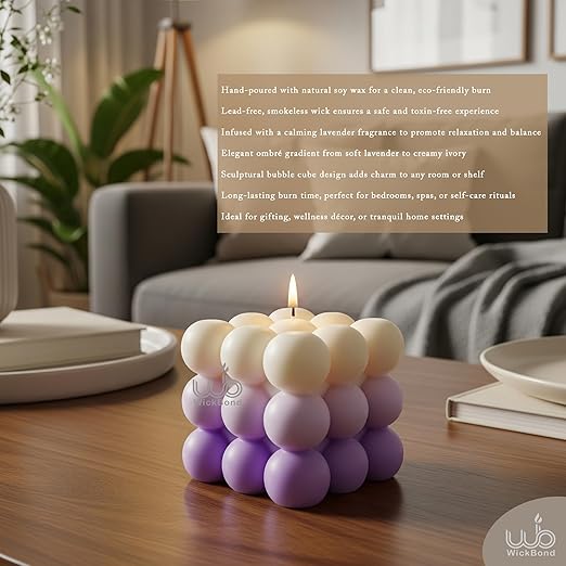 Candlewale Ombre Bubble Candle – Hand-Poured Scented Soy Wax Pastel Cube for Aesthetic Room Decor & Gifting (Set of 2) (Lavender)