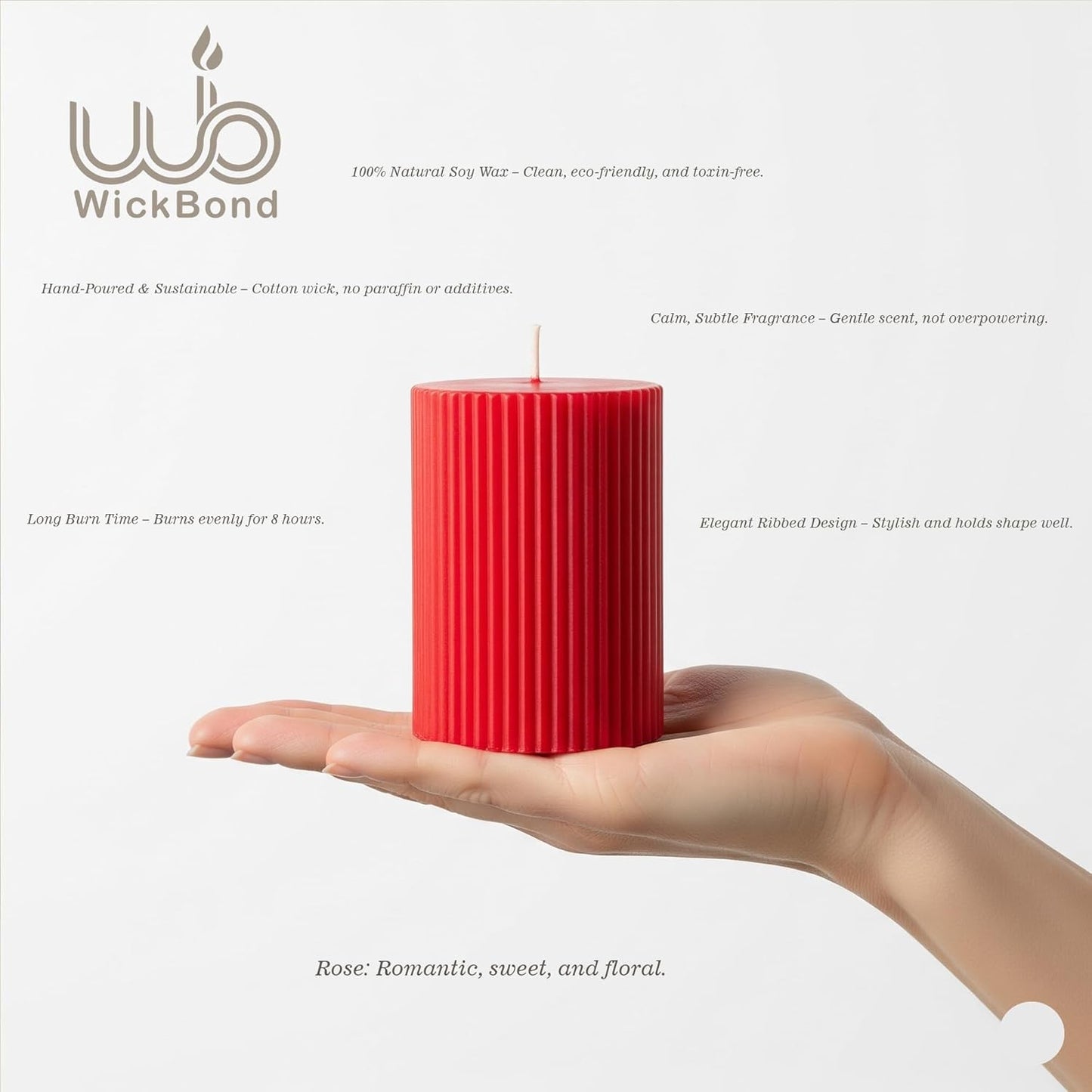 Candlewale Soy Wax Ribbed Pillar Candle Set of 3 – 2x3 Scented Candles for Home Decor, Spa, Diwali, Wedding, Valentine & X-Mass (Rose)