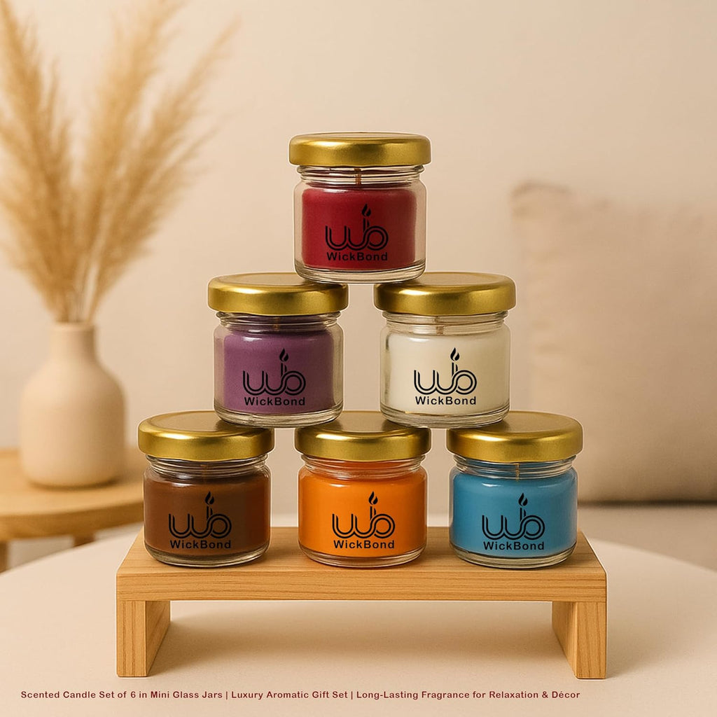 Mini jar aromatherapy candles set: Rose, Lavender, Vanilla, Wood, Orange, Aqua