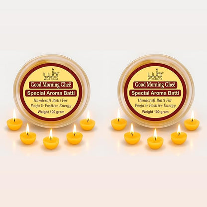 Candlewale Cow Ghee Diya Batti – 100 Pre-Soaked Cotton Wicks | Wax-Free, Ready to Use, Long Burning | Ghee Wick for Puja, Aarti, Diwali, Havan, Rituals & Mandir Use (Pack of 1 (100))