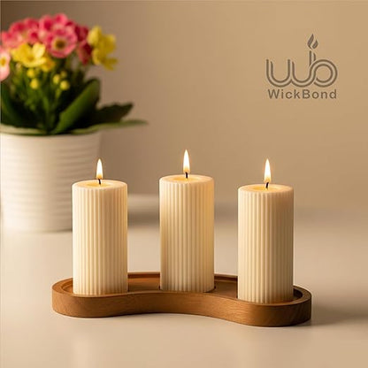 Candlewale Soy Wax Ribbed Pillar Candle Set of 3 – 2x3 Scented Candles for Home Decor, Spa, Diwali, Wedding, Valentine & X-Mass (Vanilla)