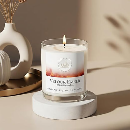 Candlewale Luxury Scented Glass Candle – 7 oz (200g) Soy Wax | 60-Hour Burn | Hand-Poured, Eco-Friendly Aromatherapy | Premium Gift for Her, Him & Home Décor (Velour Ember)