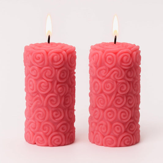 Candlewale Rose Pillar Scented Candles – Set of 2 Red Decorative Wax Candles for Home Décor & Gifting | Long-Lasting Floral Aroma | Romantic Ambience for Living Room & Bedroom (Lily)
