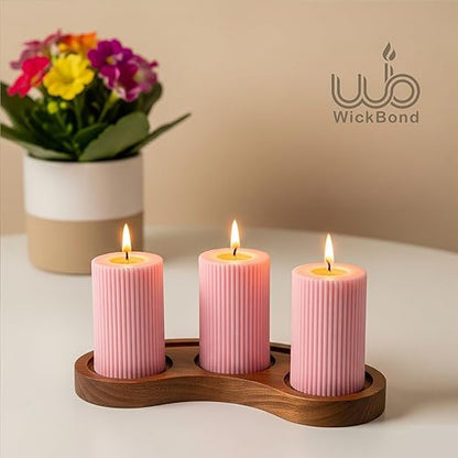 Candlewale Soy Wax Ribbed Pillar Candle Set of 3 – 2x3 Scented Candles for Home Decor, Spa, Diwali, Wedding, Valentine & X-Mass (Lily)