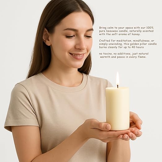 100% Pure Beeswax Pillar Candle, 2.5 x 5 Inch, Natural Honey Scent, Hand-Poured (White Beeswax)