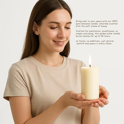 100% Pure Beeswax Pillar Candle, 2.5 x 5 Inch, Natural Honey Scent, Hand-Poured (White Beeswax)