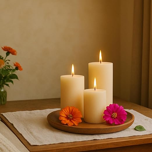 Pillar Candles – Set of 3 (2x6, 2x4, 2x2 in) | Smokeless & Dripless Wax Candles for Home & Event Decor (White, Unscented)