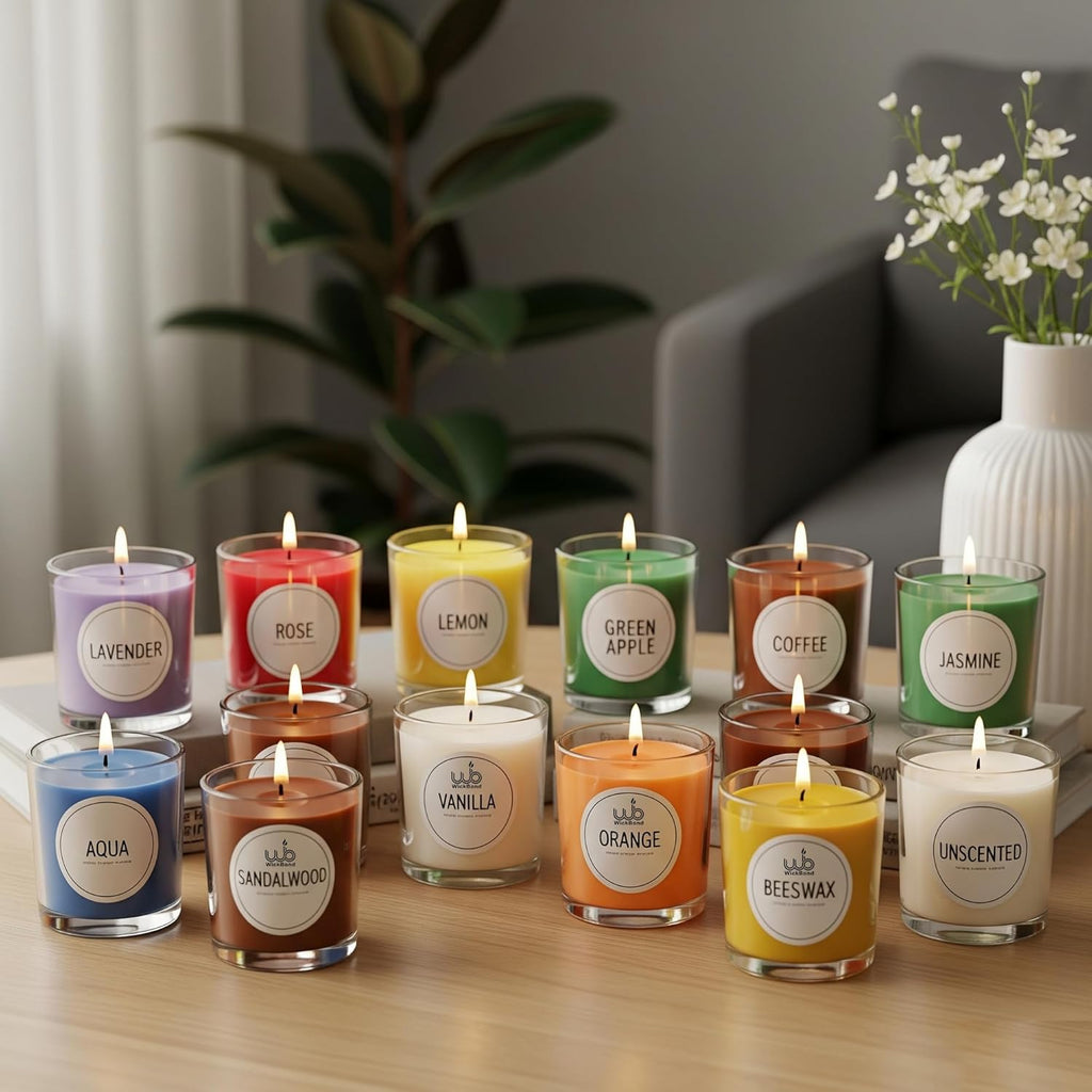 Votivkerzen im Glas (Assortiment): Lavendel, Rose, Zitrone, Green Apple, Kaffee, Jasmin